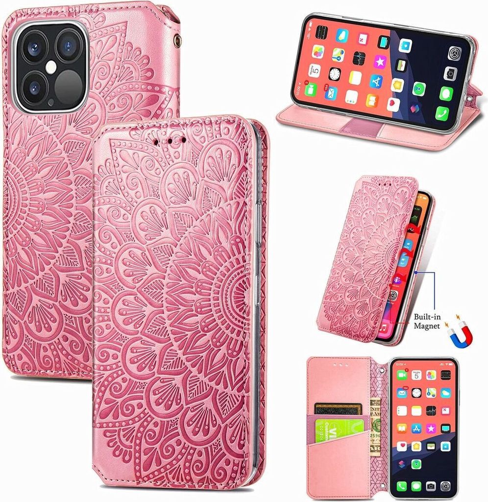 König Design Hülle kompatibel mit Apple iPhone 13 Pro Max Kunstleder Handyhülle - Handy Case Rosa