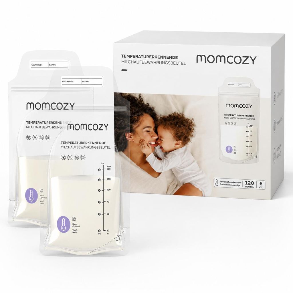 Momcozy Muttermilch-Aufbewahrungsbeutel, 120 Stück Temperaturfühlende Verfärbung, Einweg-Milch-Aufbewahrungstasche Mit 180 mL, Selbststehend