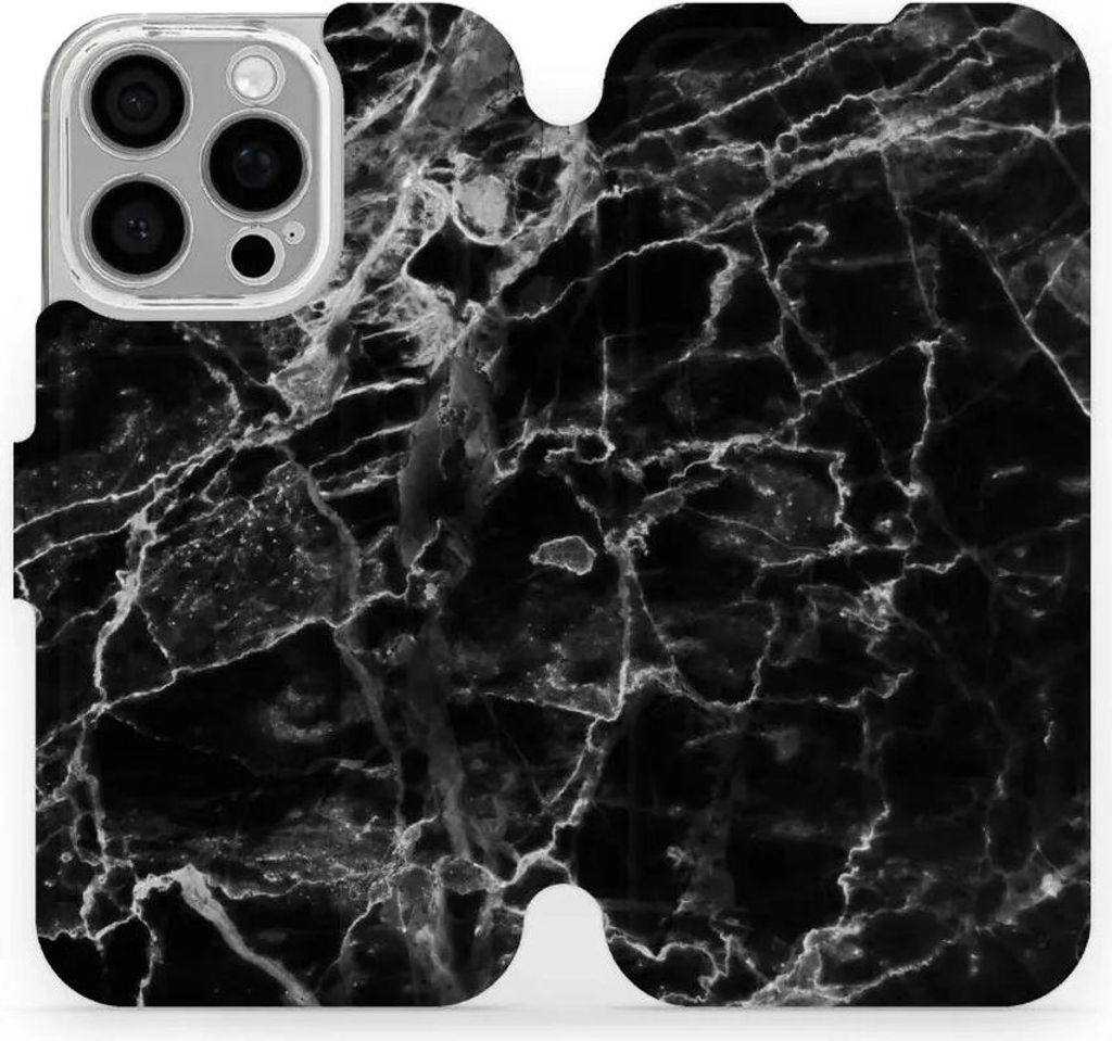 Handyhülle mit klappe für iPhone 16 Pro, Mobiwear Book, Schwarzer Marmor