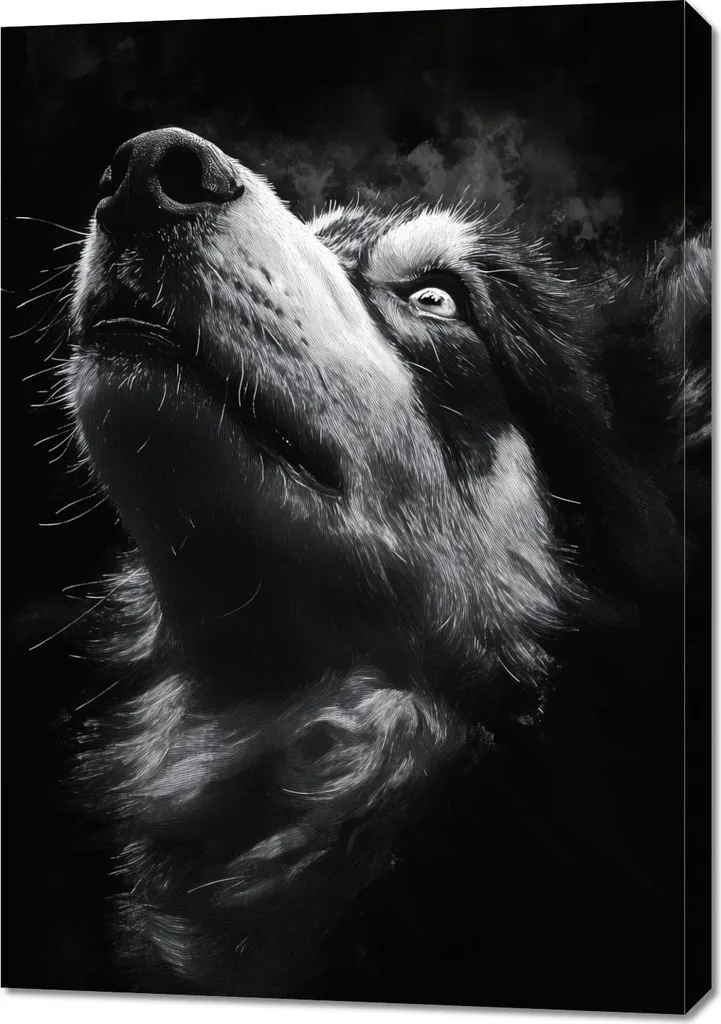 Decorazione Parete Husky 70x100 Bianco Nero - Quadro Moderno Animali