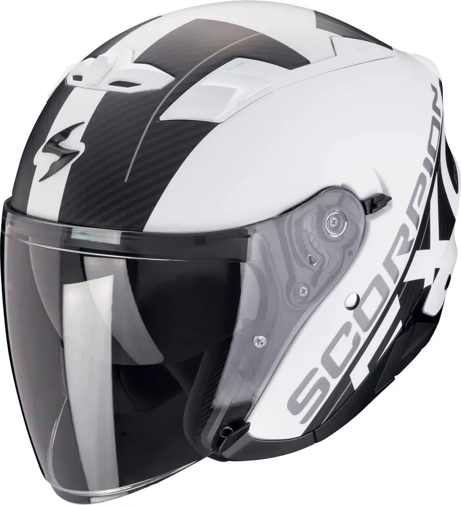 Casque Jet Urbain Scorpion Exo-230 QR Blanc Noir Idéal Scooter et Moto