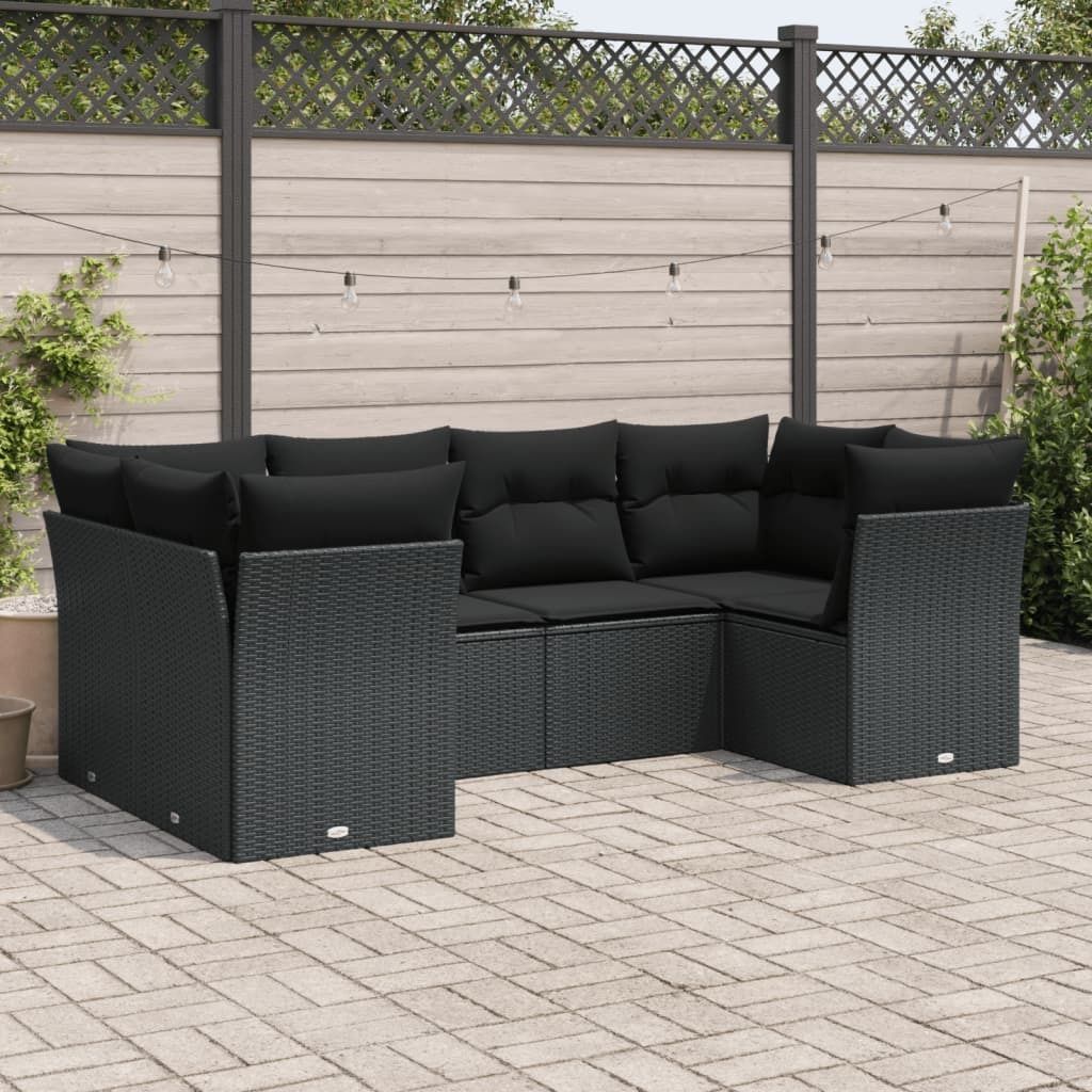 Schlichtes 6-tlg. Garten-Sofagarnitur,Lounge-Gartenmöbel, Gartensofa Set mit Kissen Schwarz Poly Rattan DE7065