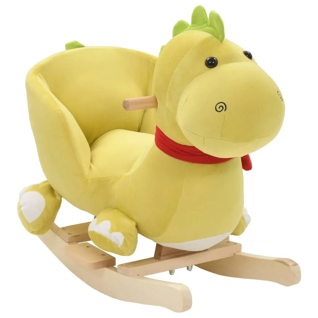 Animal à bascule peluche dragon avec dossier de maintien, jaune vert 60cm