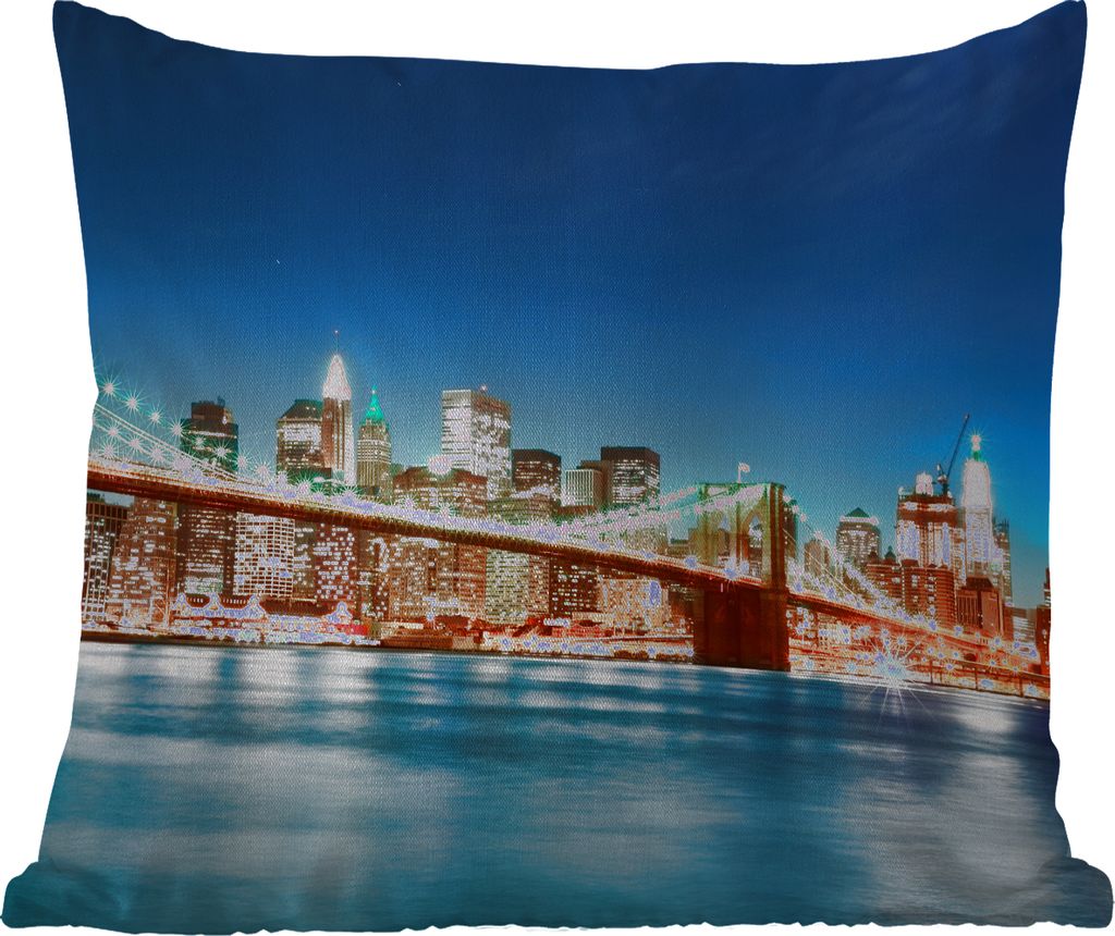 MuchoWow Outdoor Kissen - New York - Brücke - Architektur - Brooklyn - Licht - 40x40 cm - Wetterfest - Lounge Kissen - Kopfkissen - Interieur - ...