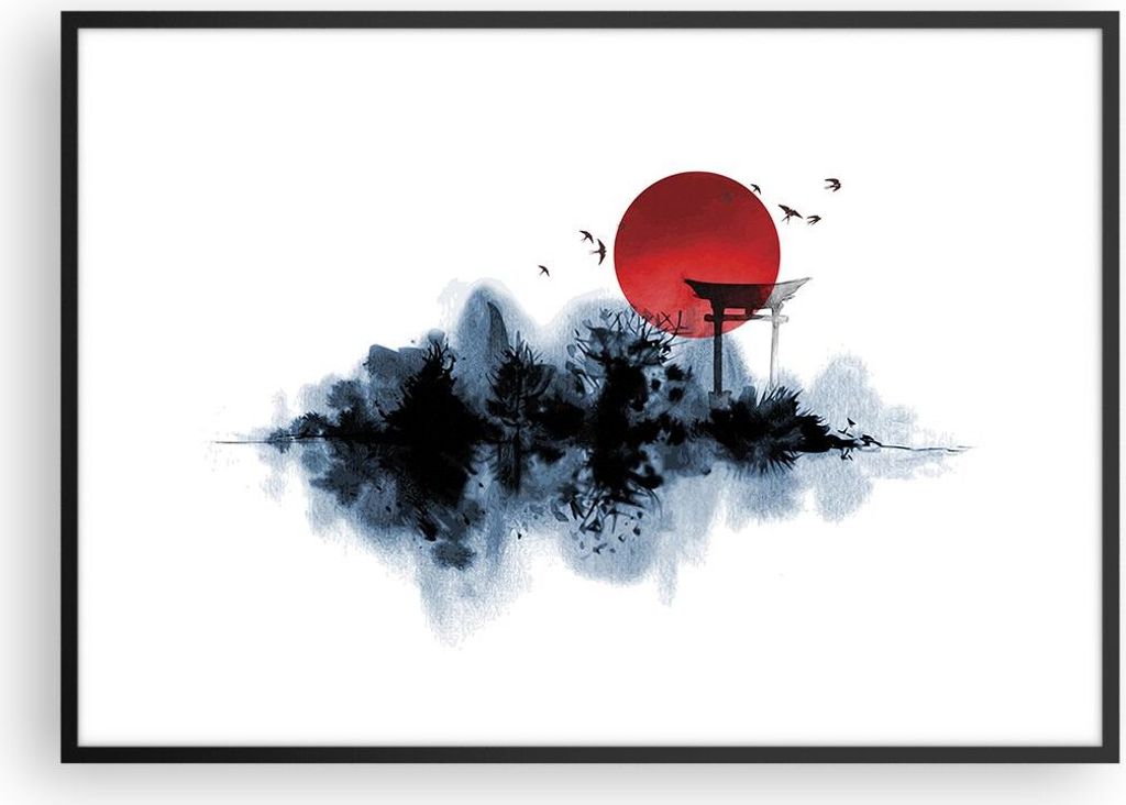 Gerahmtes Poster - Schwarzer Rahmen - Rot Sonne Tor - 100x70 cm - Wand Bild - Wanddeko - Wandbilder - Kunstposter - Wandposter - Bilderrahmen - Bil...