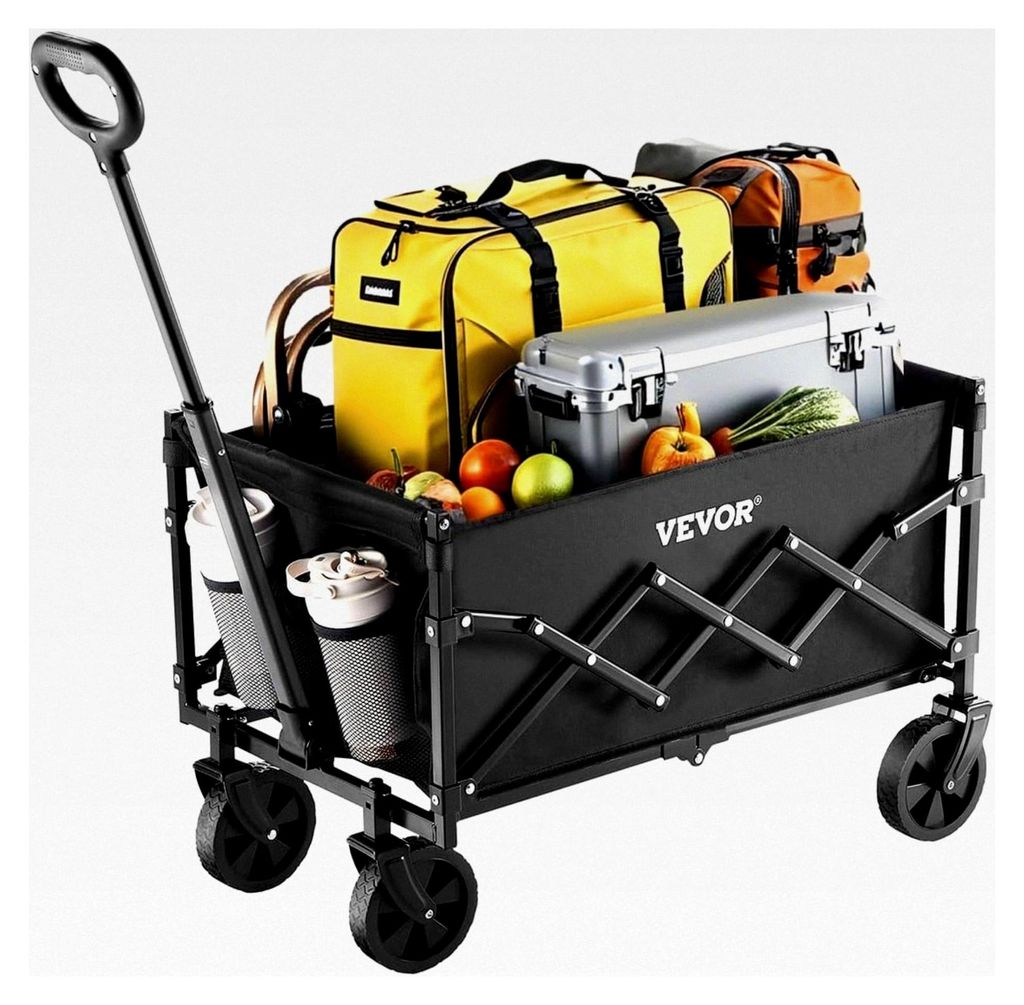 Bollerwagen 66x45x46 cm, 102 kg Faltbarer Transportwagen mit Geländerädern, Outdoor-Allzweckwagen mit verstellbarem Griff, Campingwagen für Stra...