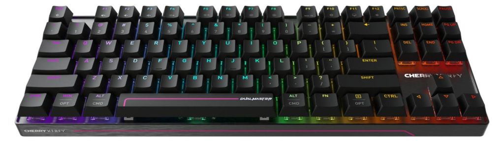 CHERRY MX 8.2 Pro TMR Wireless, Verkabelt & Kabellos, USB + RF Wireless + Bluetooth, Magnetic-mechanical key switch, QWERTY, RGB-LED, Schwarz
