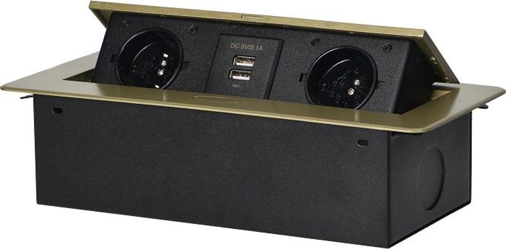 Prise encastrée 2x2P+Z, 2xUSB, bord plat en laiton - Image du produit 