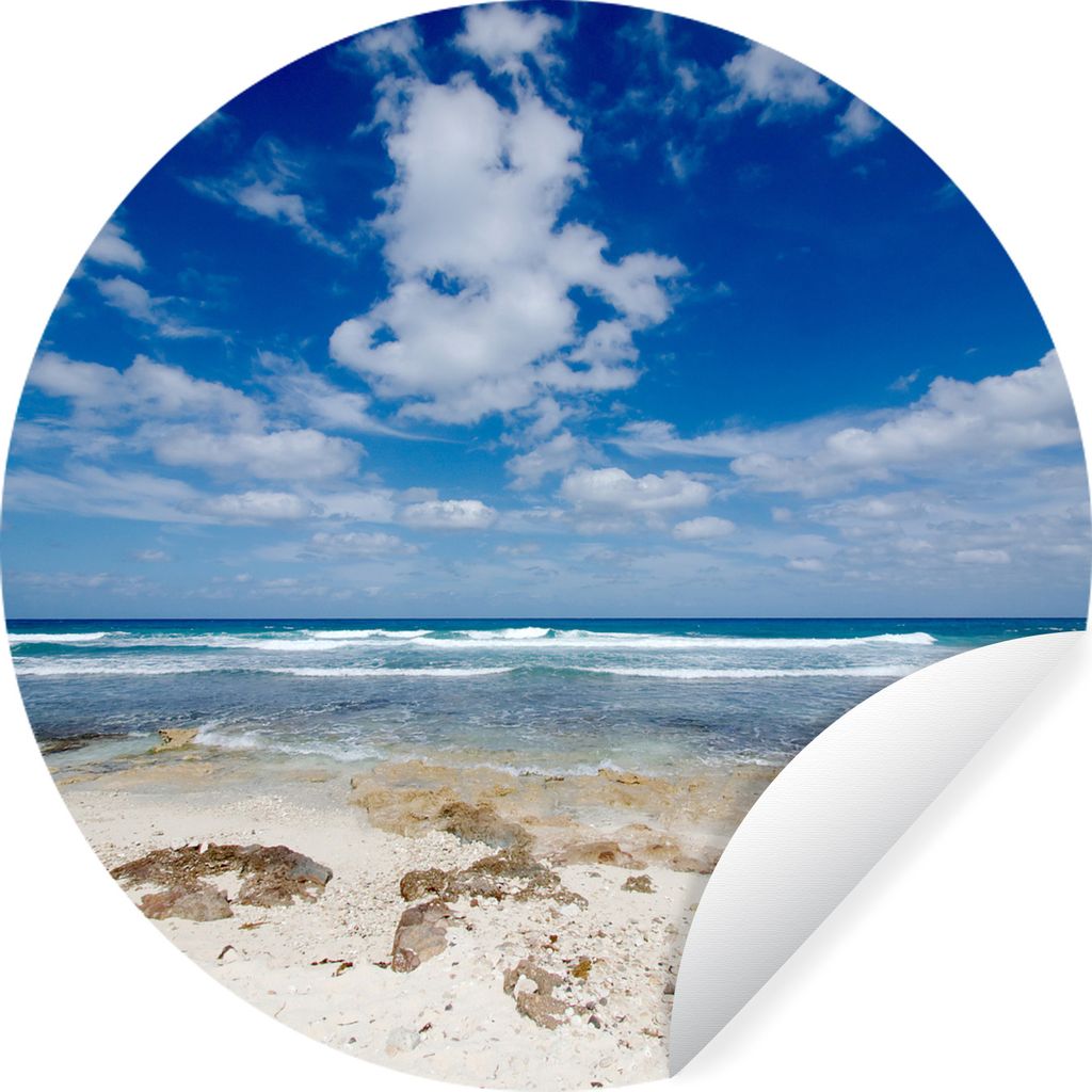 MuchoWow Runde Wandtattoo - Wandsticker Tapete Aufkleber Weißer Strand unter dem wolkenlosen Himmel auf der Isla Mujeres Ø 80 cm Selbstklebend ...