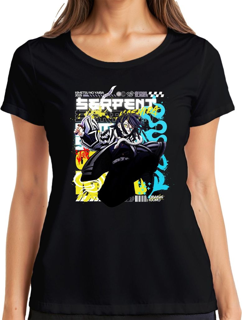 Demon Slayer Obanai Iguro Schlange Hashira Anime Japan Y2K Streetwear Damen T-Shirt, Schwarz, L