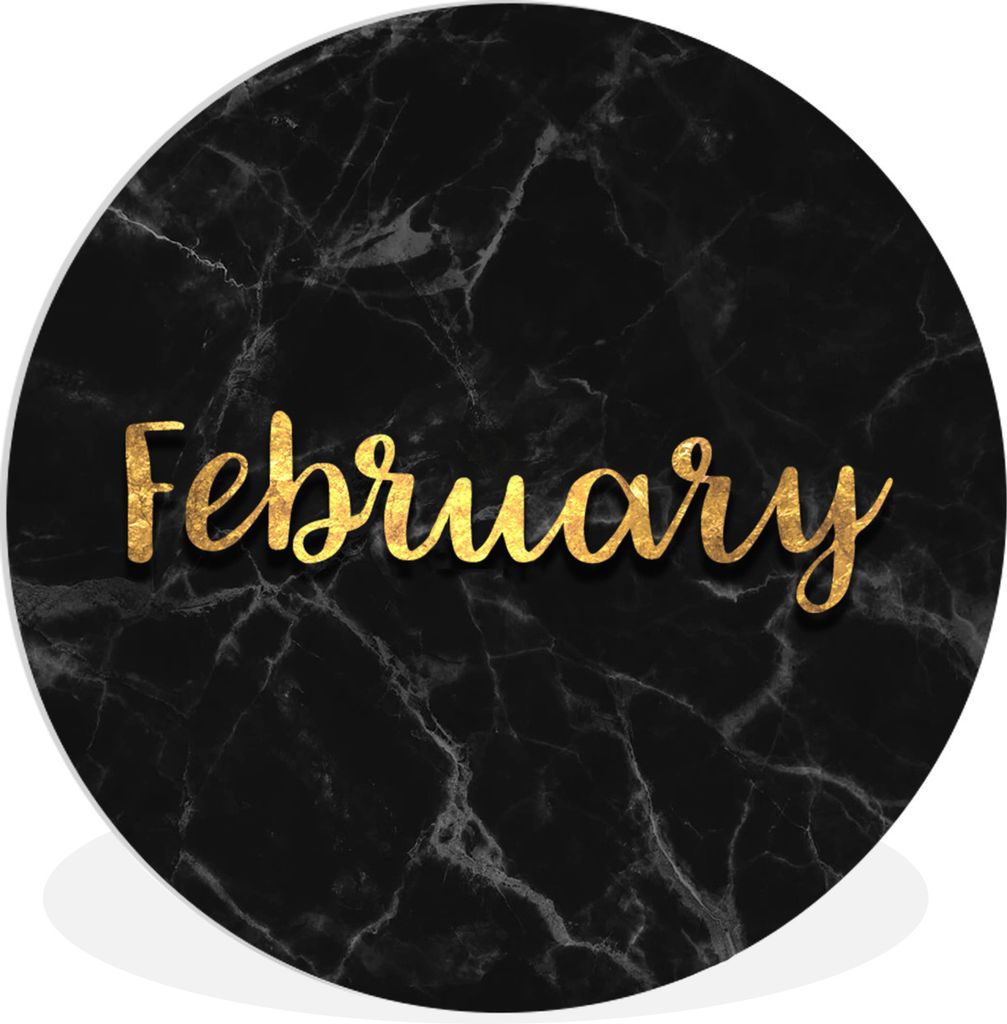 MuchoWow Rundes Wandbild - Runde Bilder Kalender - Februar - Gold - Marmor Ø 90 cm Kreis Wanddekoration Kunststoff - Wandkreis - Wandschmuck - W...