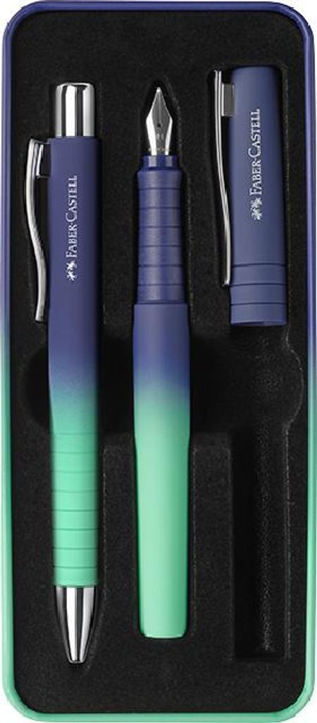Faber-Castell Geschenkset Füller + Kugelschreiber Poly Ball Pen buzzing blue