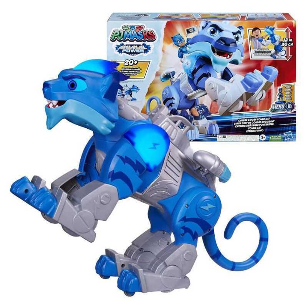 A toy cat-like creature with robotic limbs and a box of the same toy in the background.