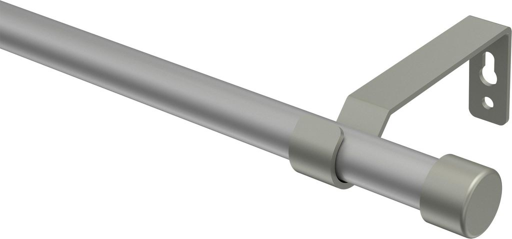 Interdeco Gardinenstange / Vorhangstange Silbergrau / Chrom matt, Typ Olymp Lucan (Kappe), 16 mm Ø 1-läufig, 480 cm