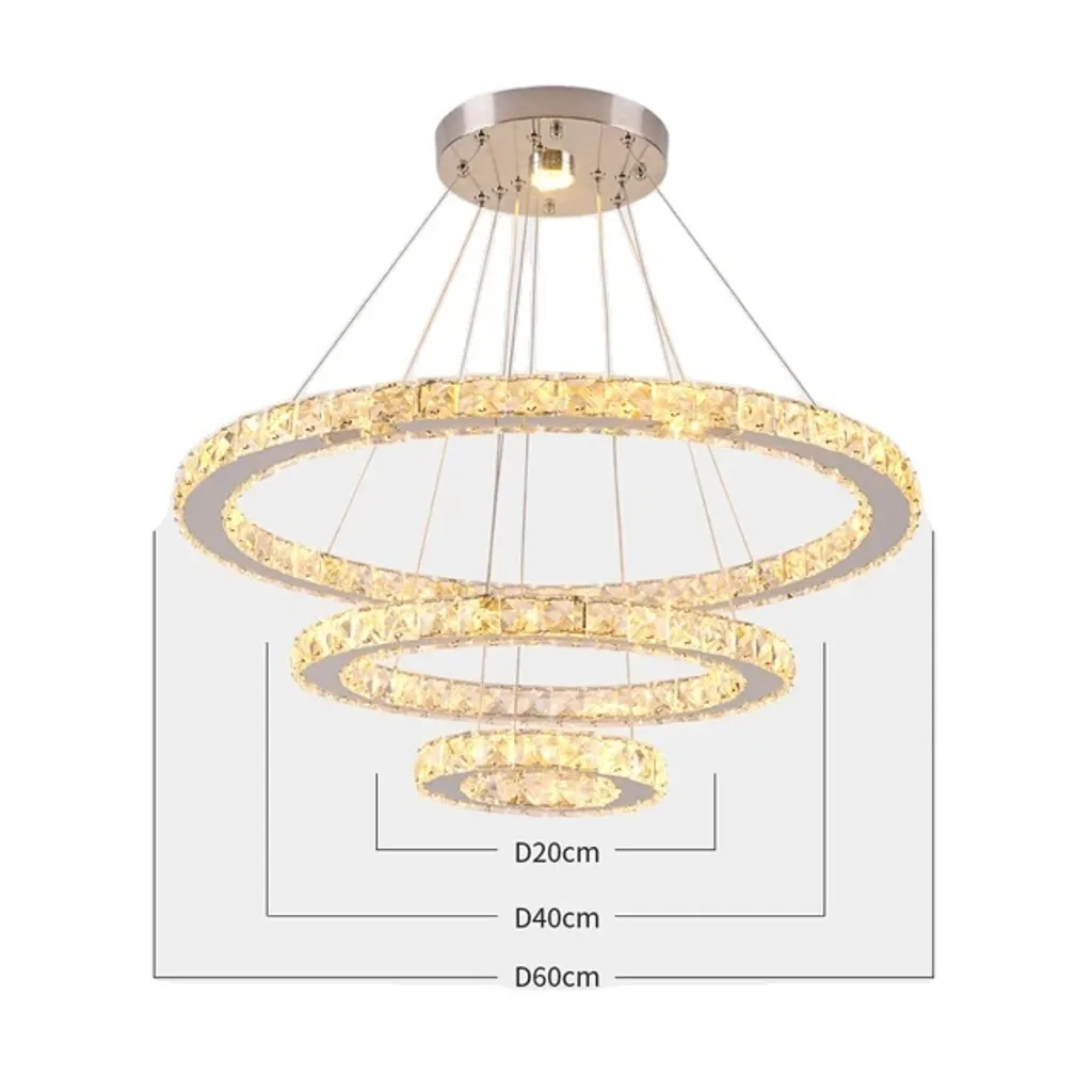 Éclairage de Salon Design LED Dimmable avec Lustre Anneaux Cristal