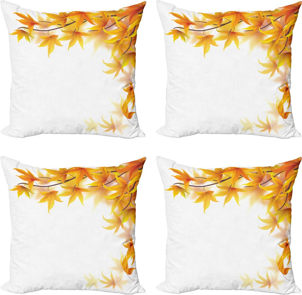 ABAKUHAUS Herbst Kissenbezug Set (4 Stück), Branchen Maple Leaf, Moderner Doppelseitiger Digitaldruck, 40 cm x 40 cm, Gelb Orange und Braun