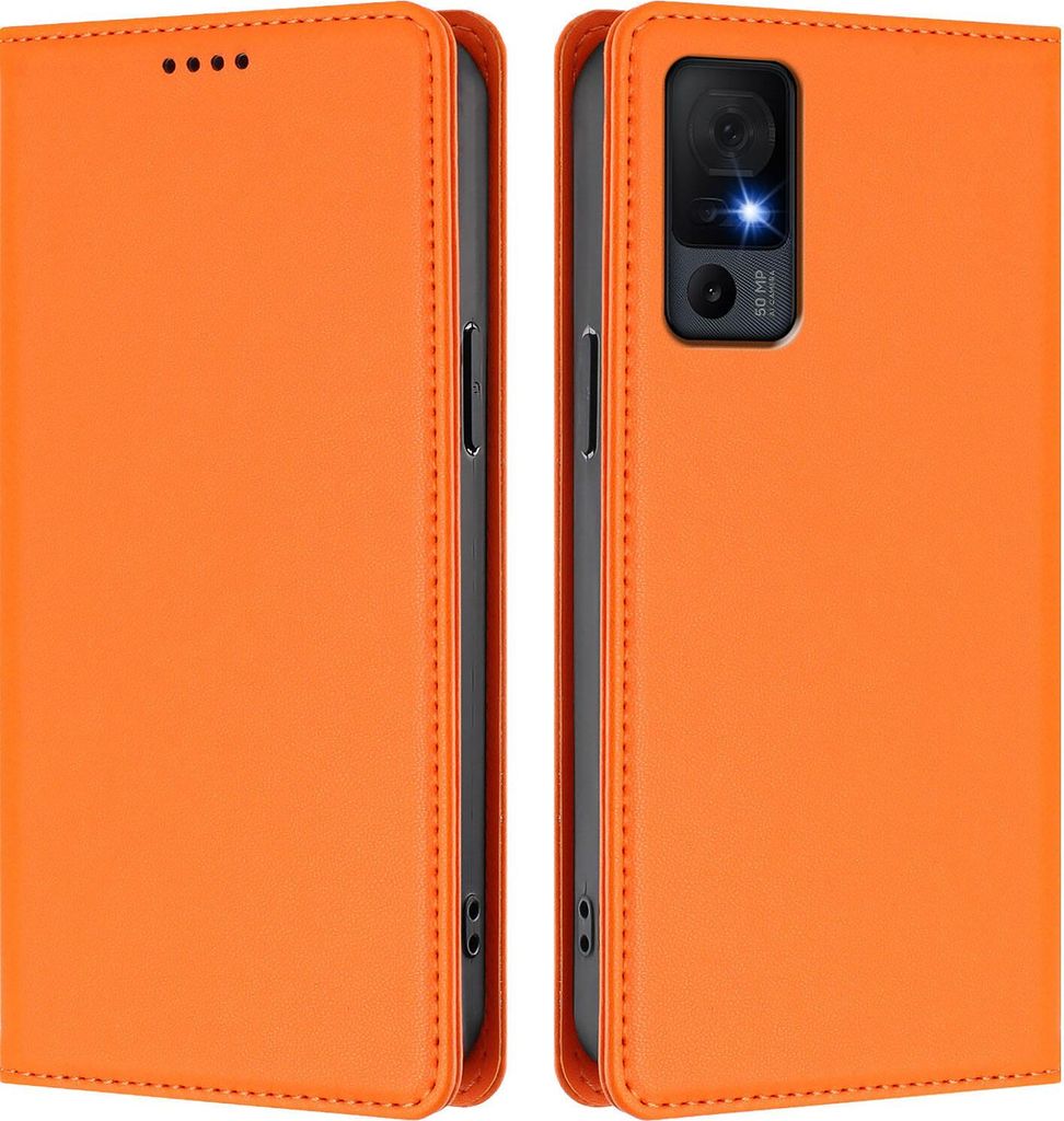 Handyhülle für TCL 40 XL, Kunstleder Klapphülle Stoßfeste Magnetische Hülle mit Ständer Orange