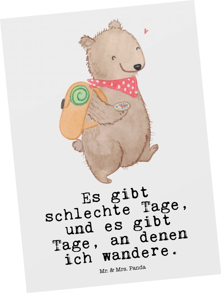 Mr. & Mrs. Panda Postkarte Bär Wandern - Weiß - Geschenk, Grußkarte, bildkarte, Freizeitsport, Bergsteigen, Natur Entdecken, Outdoor Sport, Ansi...