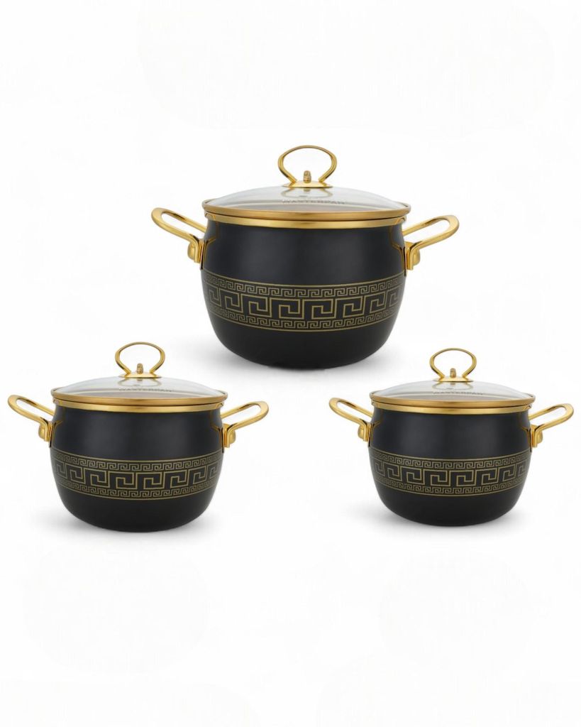 MASTERPAN | Set mit 3 Töpfen mit Deckel |18cm|20cm|22cm| emaillierte Töpfe | Kohlenstoffstahl | Induktion | Topf mit Deckel | hohe Qualität, MP2640