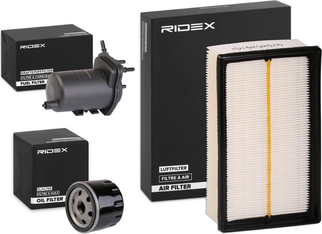RIDEX Filterset Inspektionspaket Filtersatz für RENAULT CLIO II (BB0/1/2, CB0/1/2) KANGOO (KC0/1) MODUS / GRAND MODUS (F/JP0) für NISSAN MICRA III