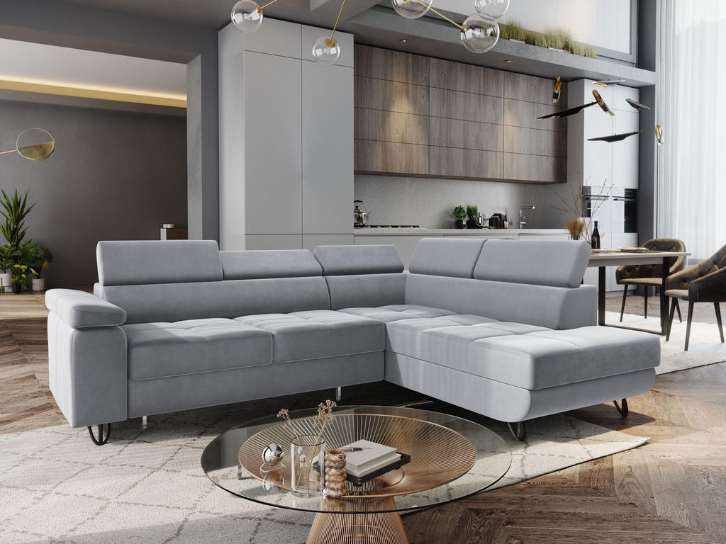 FURMEB24 ECKSOFA CAPRI mit schlaffunktion rechts 249x184 cm HELLGRAU