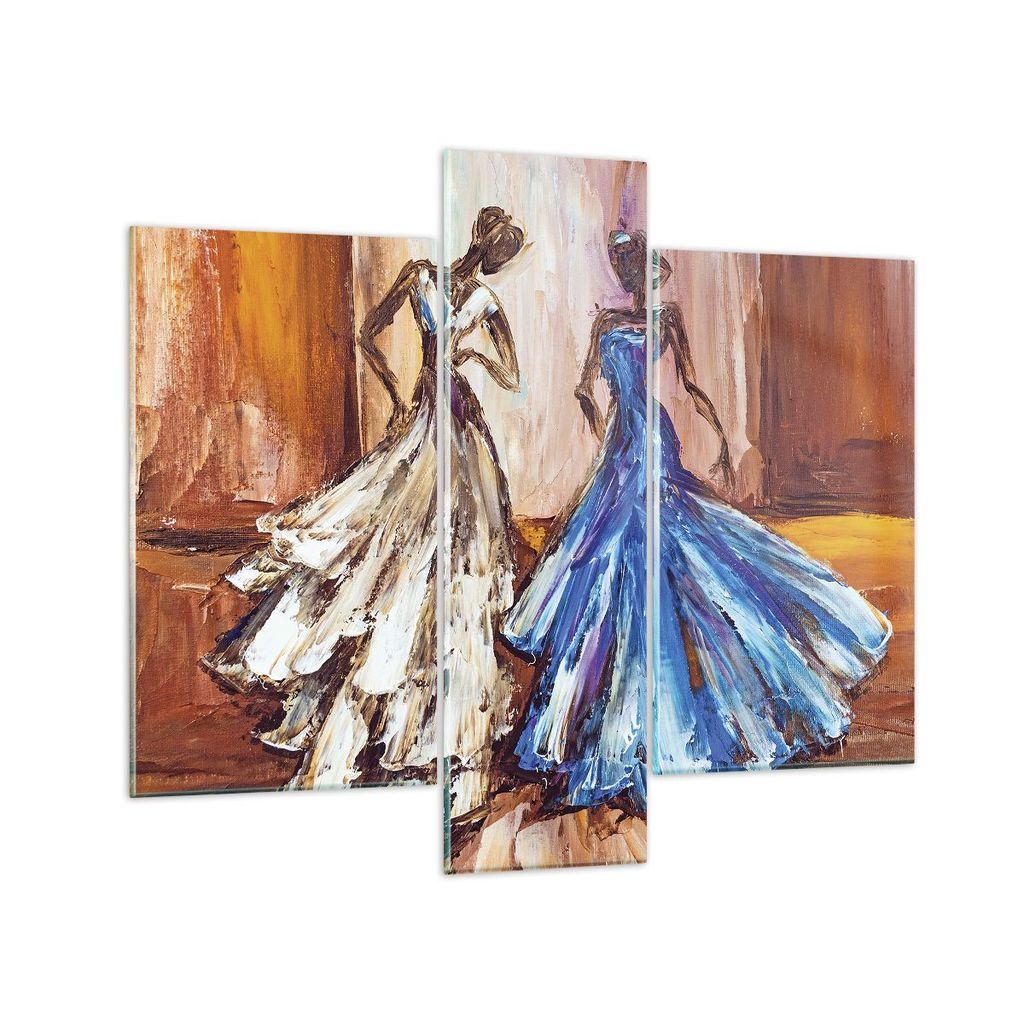 Bilder auf glas - 3 Teile - Frauen Kleider Öl - 95x80cm - Glasbilder - Wandbilder - Bilder - zum Aufhängen bereit - Wanddekoration aus Glas - Gla...