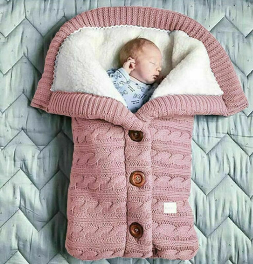 Baby Stricken Schlafsack Einschlagdecke Wickeldecke Decke für Kinderwagen Winter 
