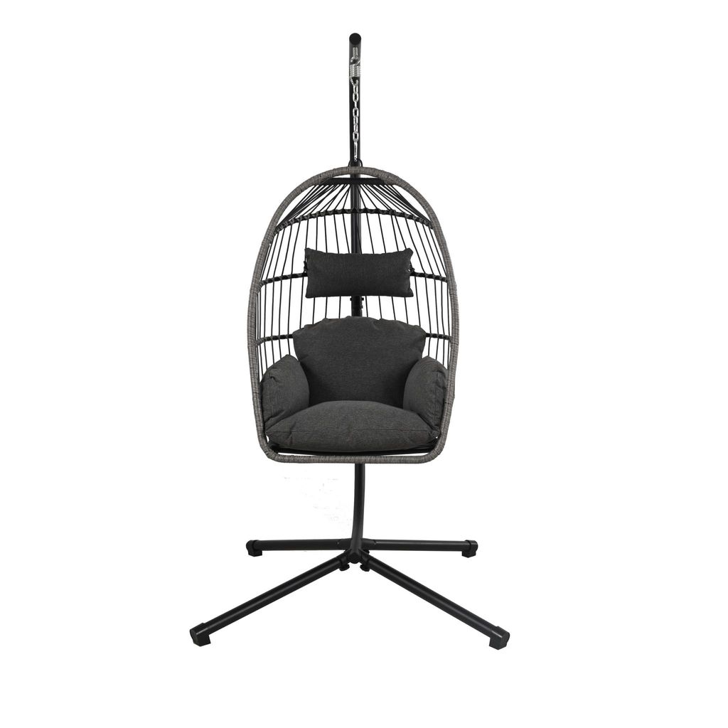greemotion Hängesessel Indoor & Outdoor Matera Hängeschaukel mit Gestell schwarz / grau inkl. Kissen