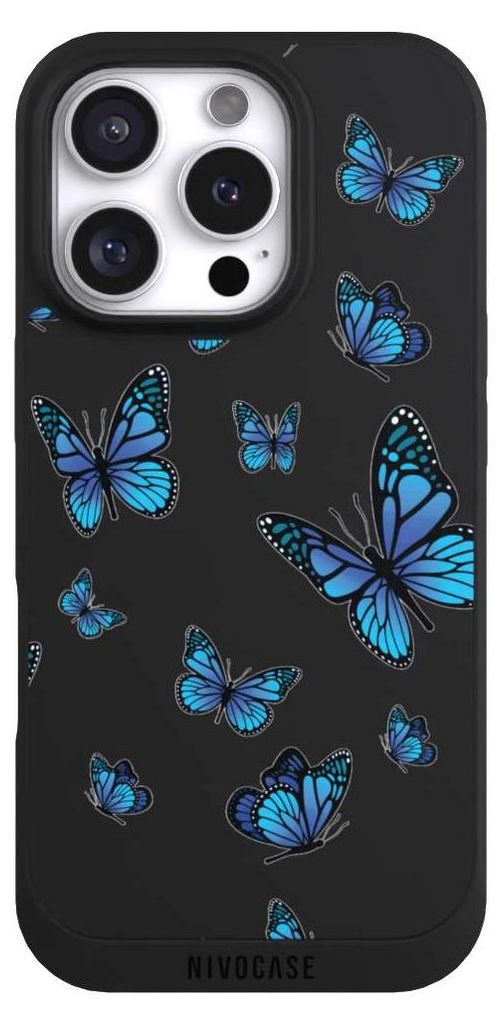 NIVOCASE Handyhülle für Apple iPhone 16 Pro Hülle NIVOpure Case Schwarz Muster Schmetterling transparent