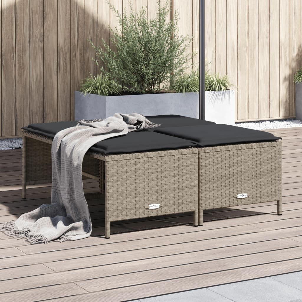 "im Angebot" Gartenhocker mit Kissen 4 Stk. - möbel für den Garten - Hellgrau Poly Rattan - Gartenhocker CC16944