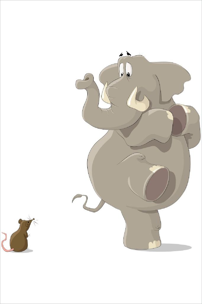 Wallario Poster - Elefant erschrickt vor Maus, Kunstdruck Größe: 61 x 91,50 cm