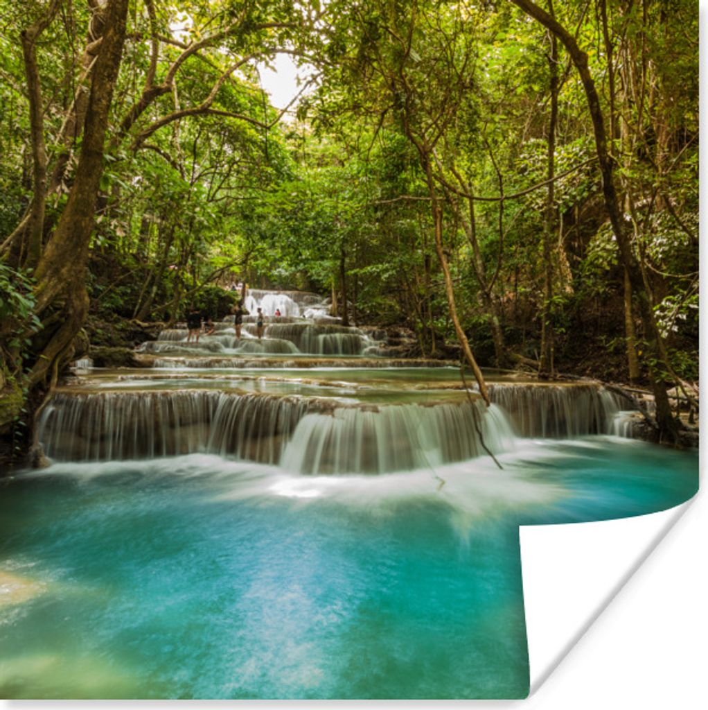 MuchoWow Poster Grüne Bäume und blaues Wasser an einem thailändischen Wasserfall im Erawan-Nationalpark 30x30 cm - Wandposter - Printing