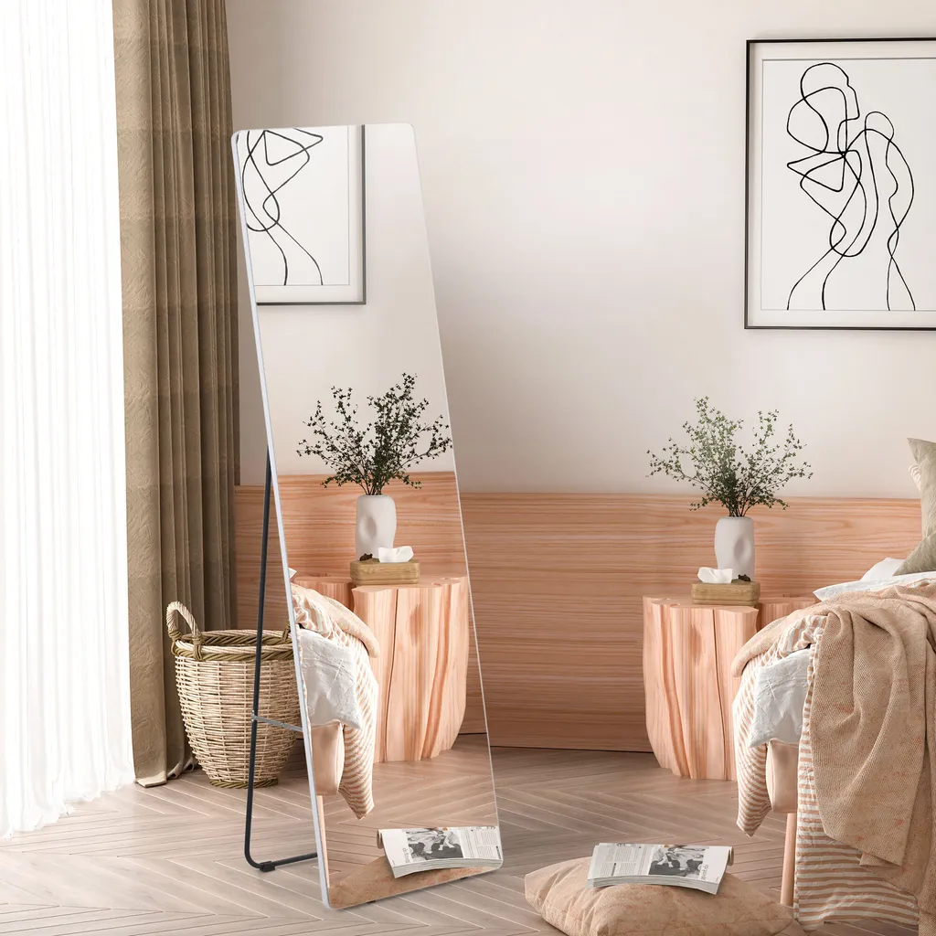 Miroir intégral argent avec support réglable, format 45 x 160 cm chic