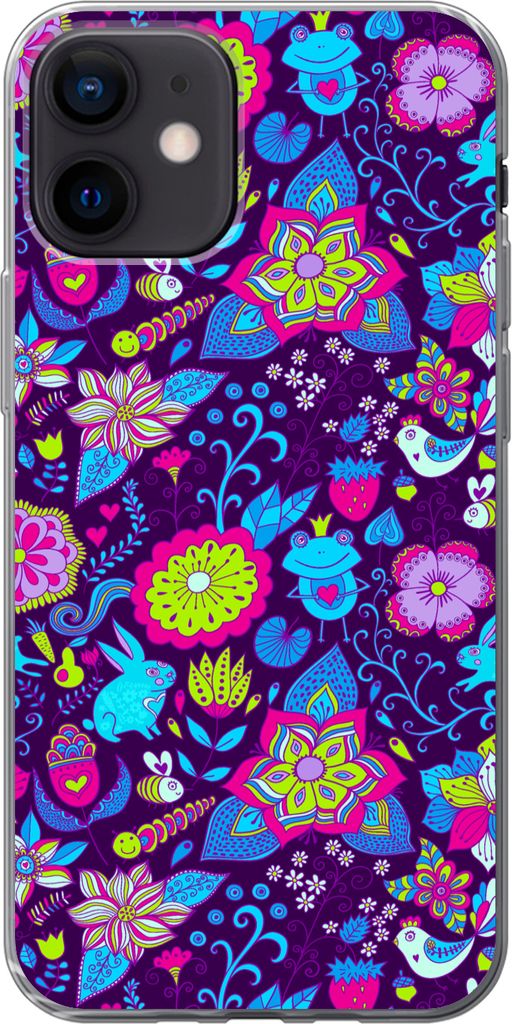 MuchoWow Handyhülle Schutzhülle Hülle für Telefoonhoesje iPhone 12 Mädchen - Kaninchen - Rosa - Muster - Mädchen - Kinder - Kinder Silikon ...