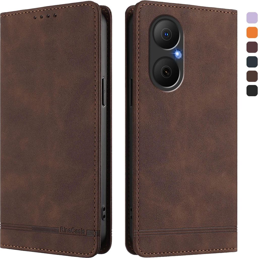 Hülle für Huawei Nova Y73, Retro Kunstleder Ständer Klapphülle mit Kartenfächer und Magnetische Braun
