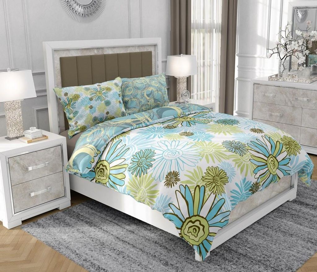 Bettwäsche 140x200 cm + 2x70x80 cm, 3-teilig, 100% Baumwolle, Satin, Reißverschluss, Himmelblau - SOVIO | So.9064