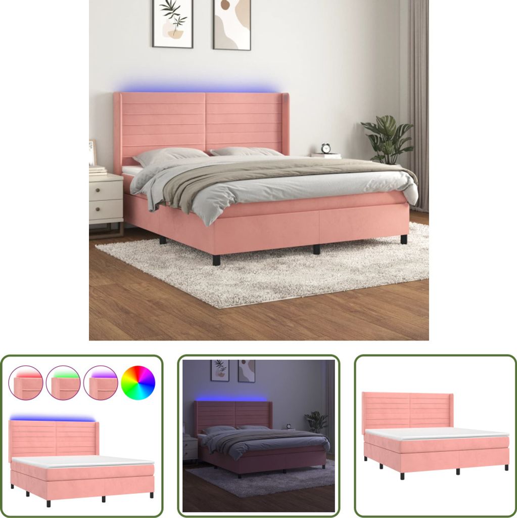 The Living Store Boxspringbett mit Matratze & LED Rosa 160x200 cm Samt