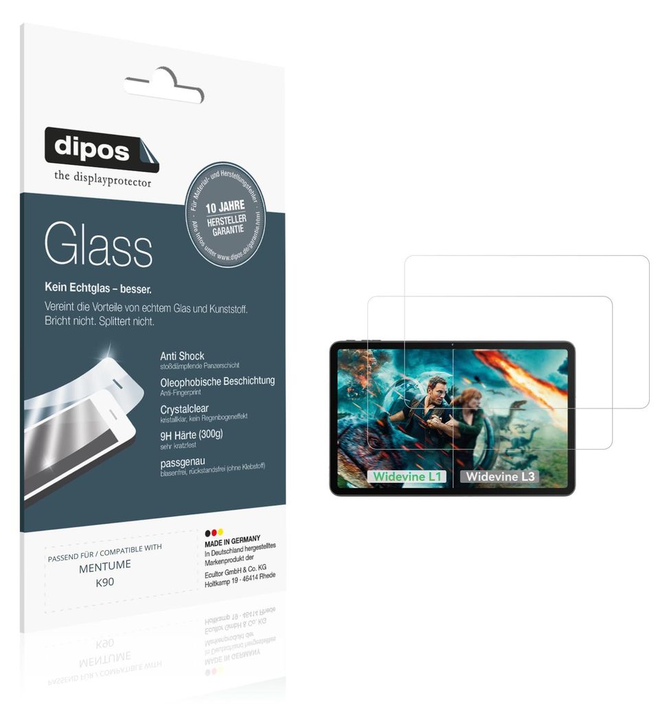 2x Schutzfolie für MENTUME K90 - Anti-Shock 9H Folie dipos Glass Kunststoffglas