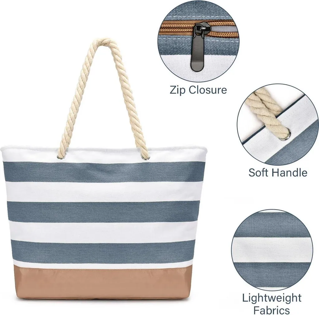 Sac de Plage sans Sable avec Fermeture Éclair pour Objets au Sec