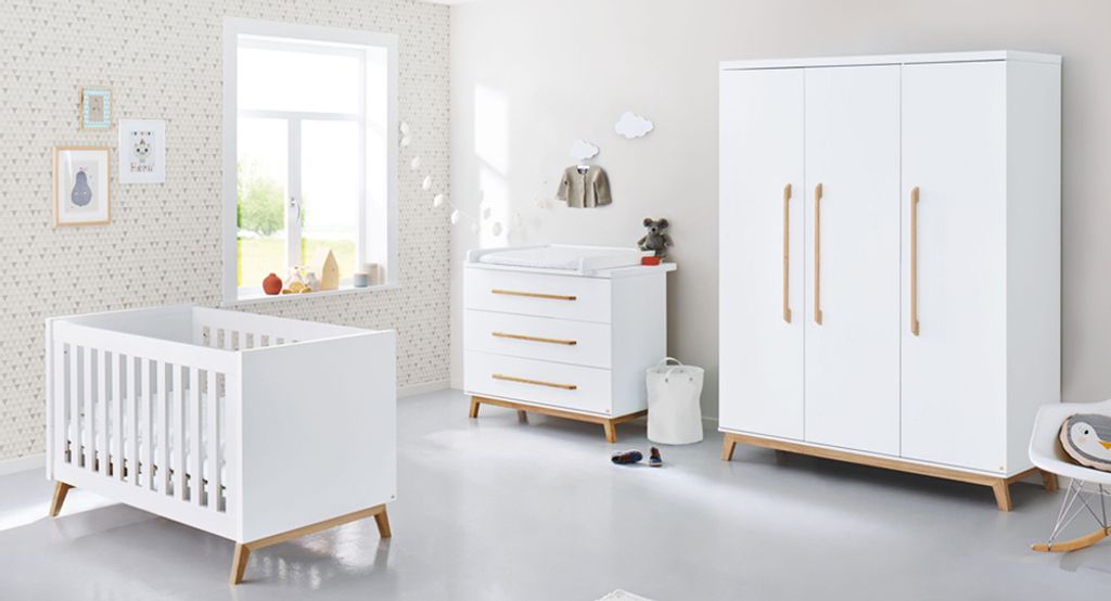 Babyzimmer Set mit inkl. Wickeltischaufsatz abnehmbar RIJEKA-134 in weiß edelmatt
