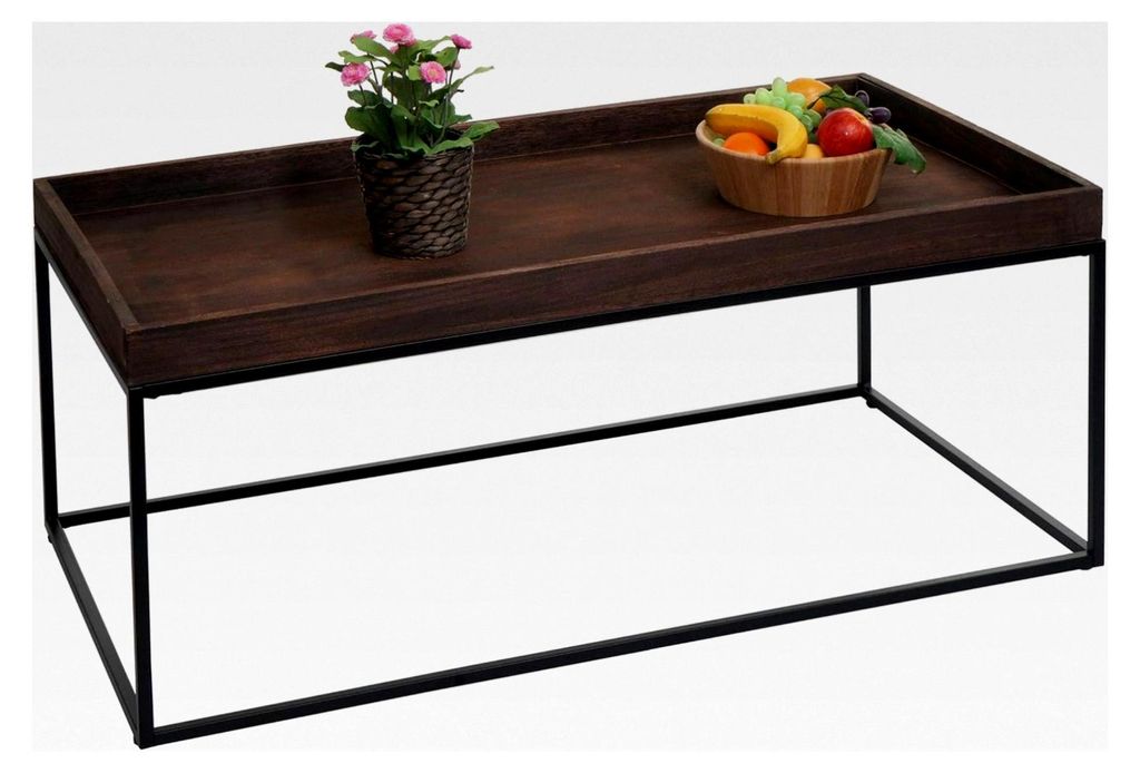 Couchtisch, Kaffeetisch, Beistelltisch, Holz massiv, Metall 46x110x60cm - Dunkelbraun