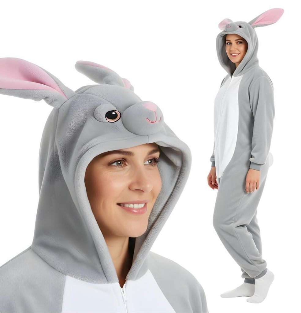 Schlafanzug Onesie Kigurumi Kostüm Verkleidung Grau Produktbild 