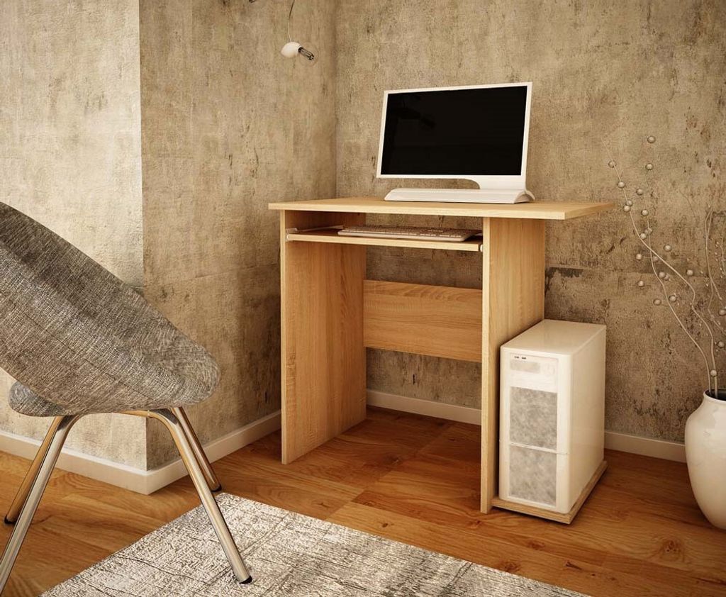 Moderner Schreibtisch – 74x80x50 cm – matt – laminierte Spanplatte – 2 Ablagen – flexible Montage – Metall-Schienen