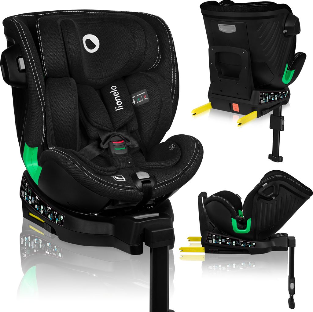 Lionelo Kindersitze Harmony i-Size, 360° EasyTurn Basis, ISOFIX und Stützfuß, BuckleAlarm, Side Impact Guard, Verstellbare Kopfstütze und Rück...