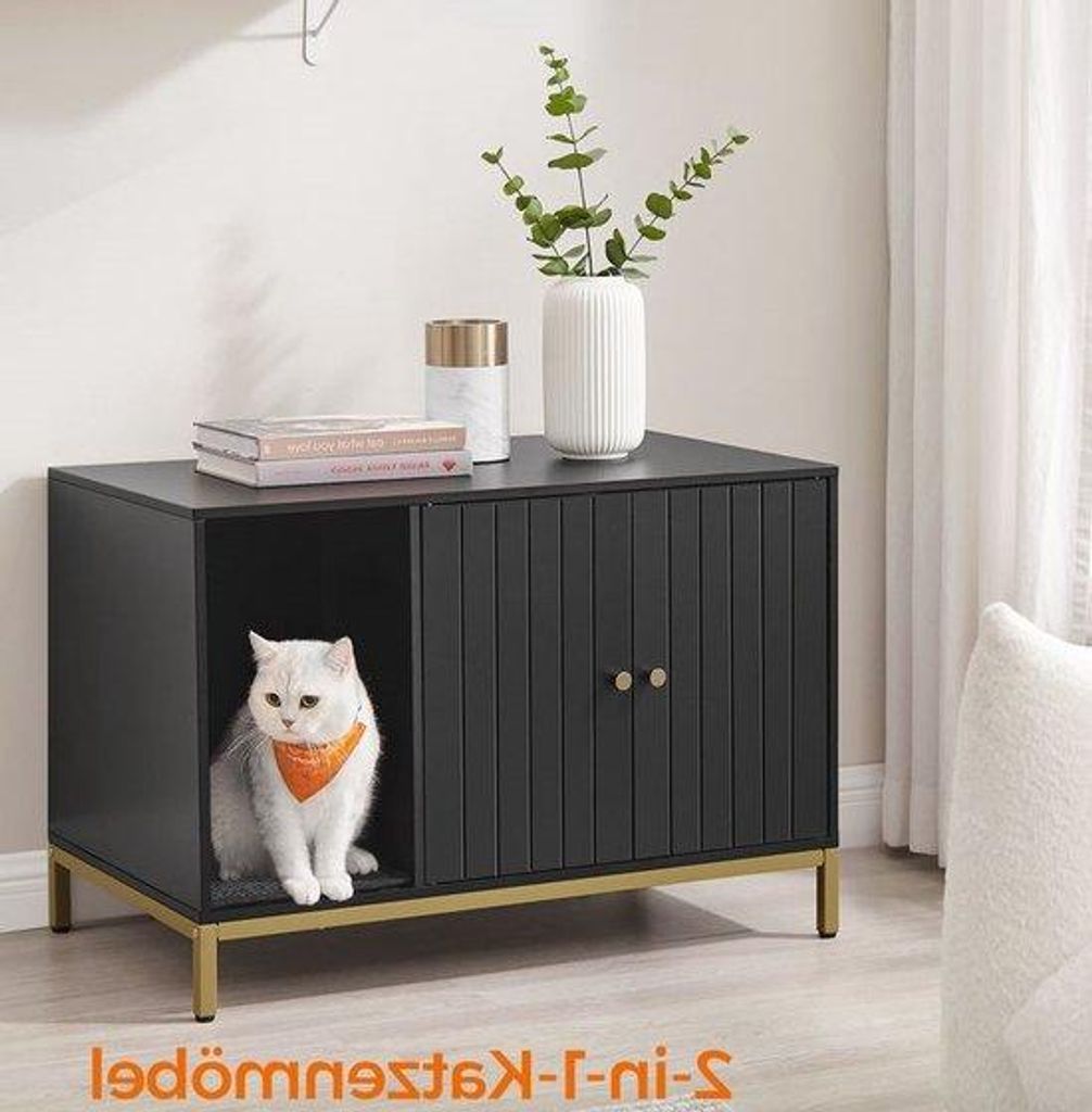 Katenaufbewahrungsbehälter mit Krabbenmat - Katenaufbewahrungsbehälter hoher Pfoten für Katzen - Beistelltisch - schwarz gold - 82,5 cm