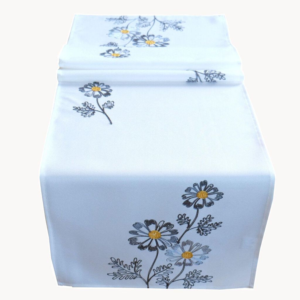 Tischwäsche mit Kurbelstickerei Blumen 40 x 140 cm Produktbild 