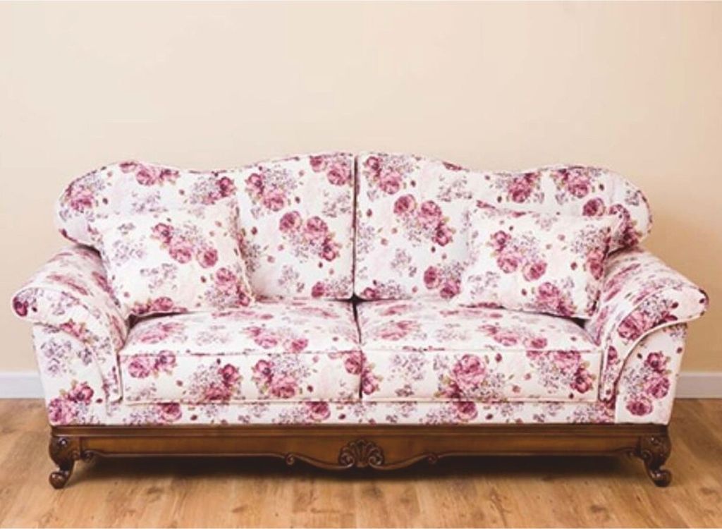 Casa Padrino Luxus Barock Sofa Weiß / Pink / Braun 210 cm - Barock Wohnzimmer Möbel