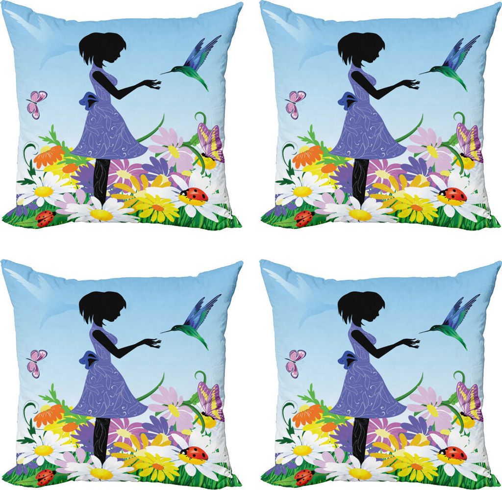 ABAKUHAUS Blume Kissenbezug Set (4 Stück), Rasen Blossomed Blumen, Moderner Doppelseitiger Digitaldruck, 50 cm x 50 cm, Mehrfarbig