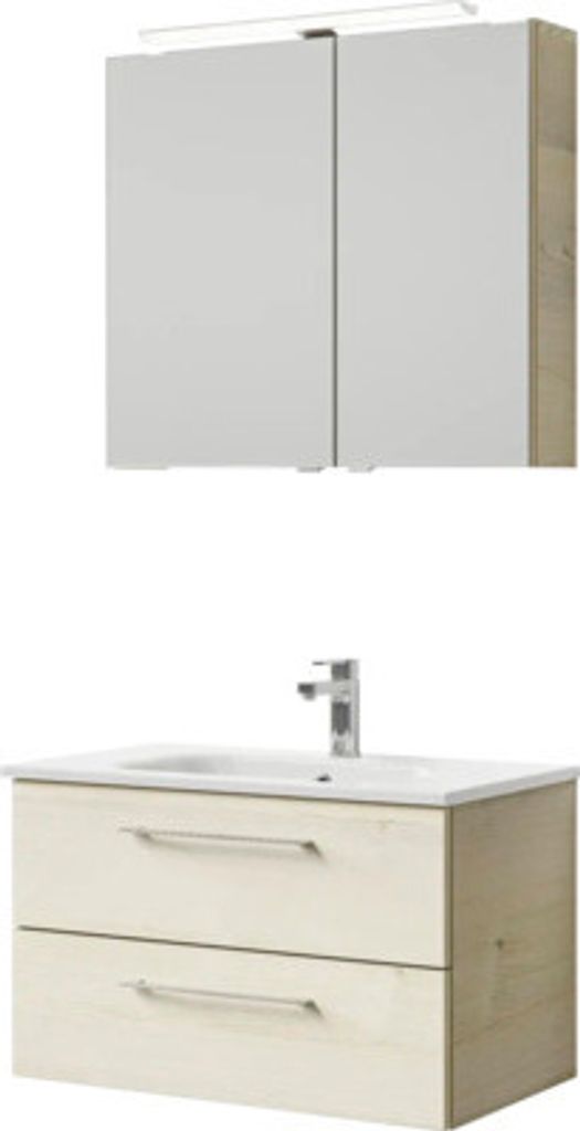 Badmöbel-Set Pelipal Sunline 121 BxHxT 81 x 200 x 46 cm Frontfarbe Polar Pinie mit Mineralguss-Waschtisch Waschtischunte