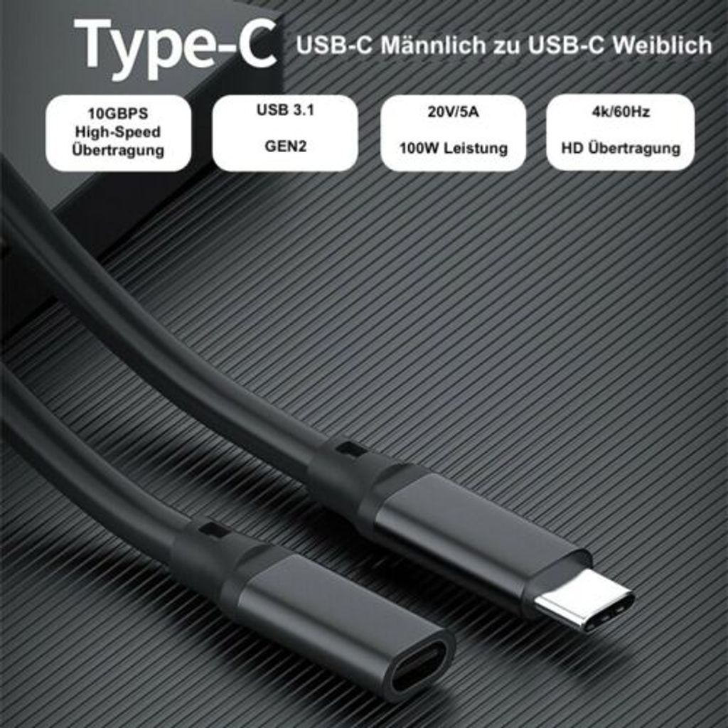 InLine USB 3.2 Gen 2 Verlängerungskabel, USB Typ C, schwarz - 2m